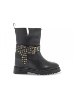 Emanuèlle Vee Ankle Boot Emanuelle Vee Zeppa Interna Cinturino Borchie New Crust In Black Leather^Women Ankle Boots