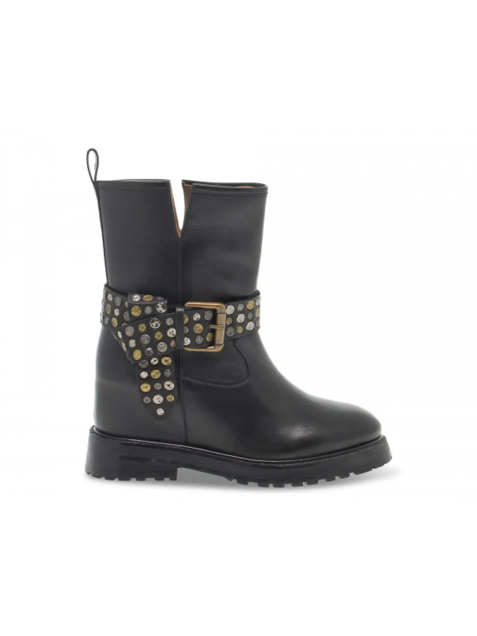 Emanuèlle Vee Ankle Boot Emanuelle Vee Zeppa Interna Cinturino Borchie New Crust In Black Leather^Women Ankle Boots