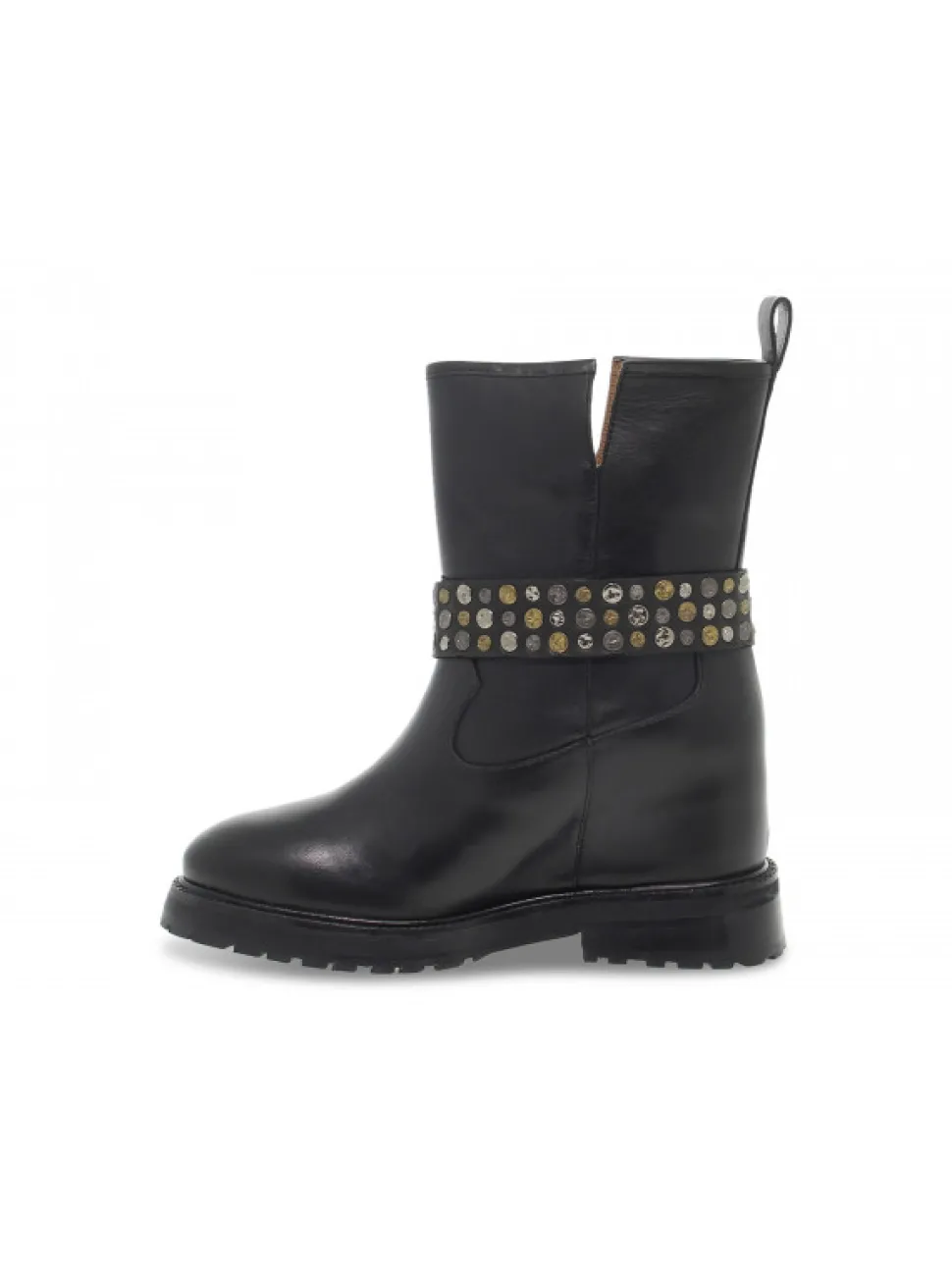 Emanuèlle Vee Ankle Boot Emanuelle Vee Zeppa Interna Cinturino Borchie New Crust In Black Leather^Women Ankle Boots