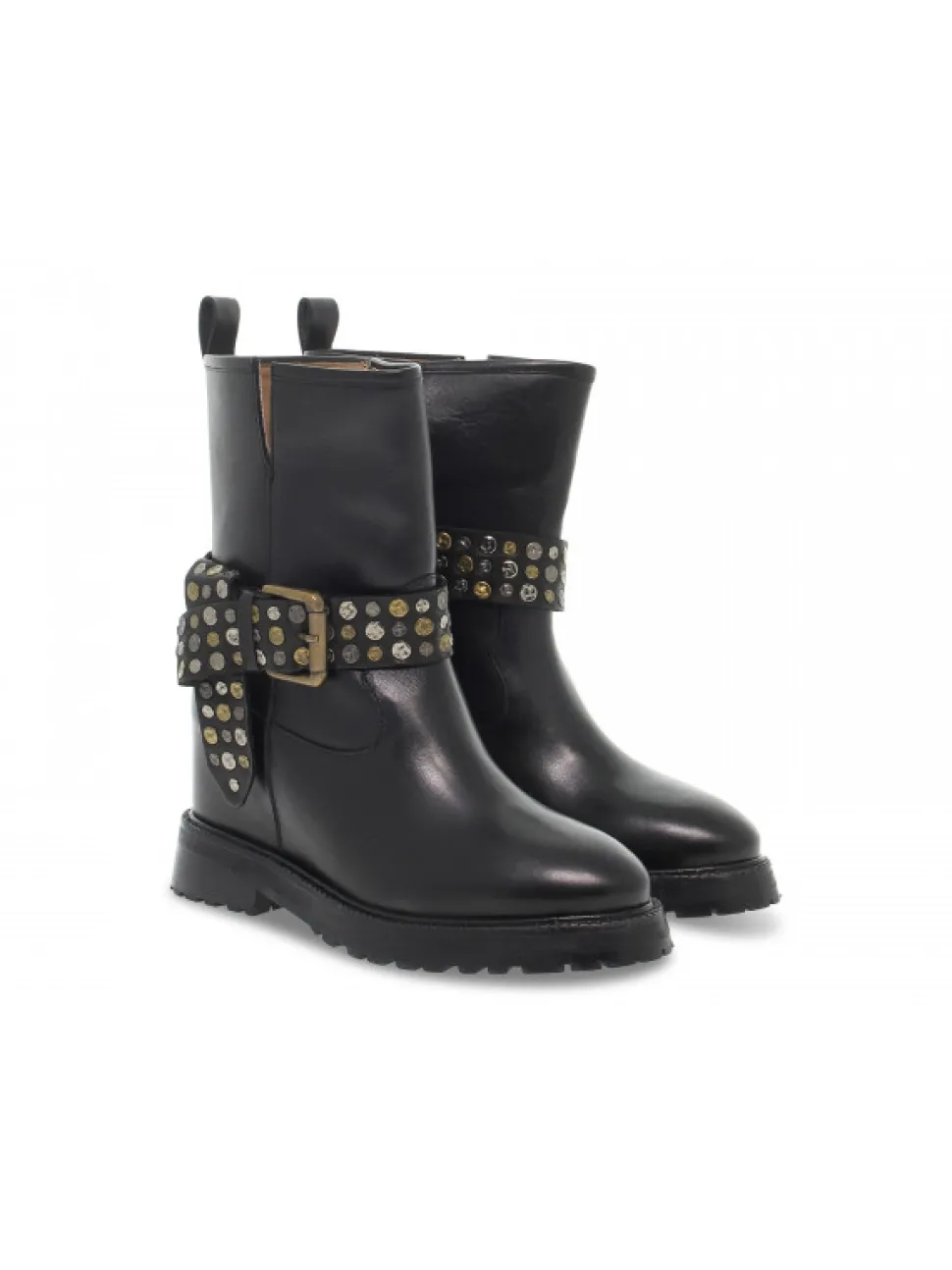 Emanuèlle Vee Ankle Boot Emanuelle Vee Zeppa Interna Cinturino Borchie New Crust In Black Leather^Women Ankle Boots
