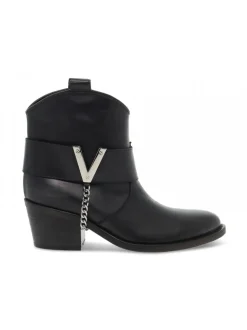 Via Roma 15 Ankle Boot Cinturone Con V Nickel In Black Leather^Women Ankle Boots