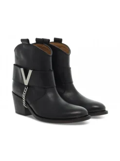 Via Roma 15 Ankle Boot Cinturone Con V Nickel In Black Leather^Women Ankle Boots