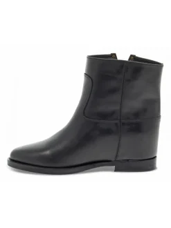 Via Roma 15 Ankle Boot Zeppa Interna Logo V Oro Laterale In Black Leather^Women Ankle Boots