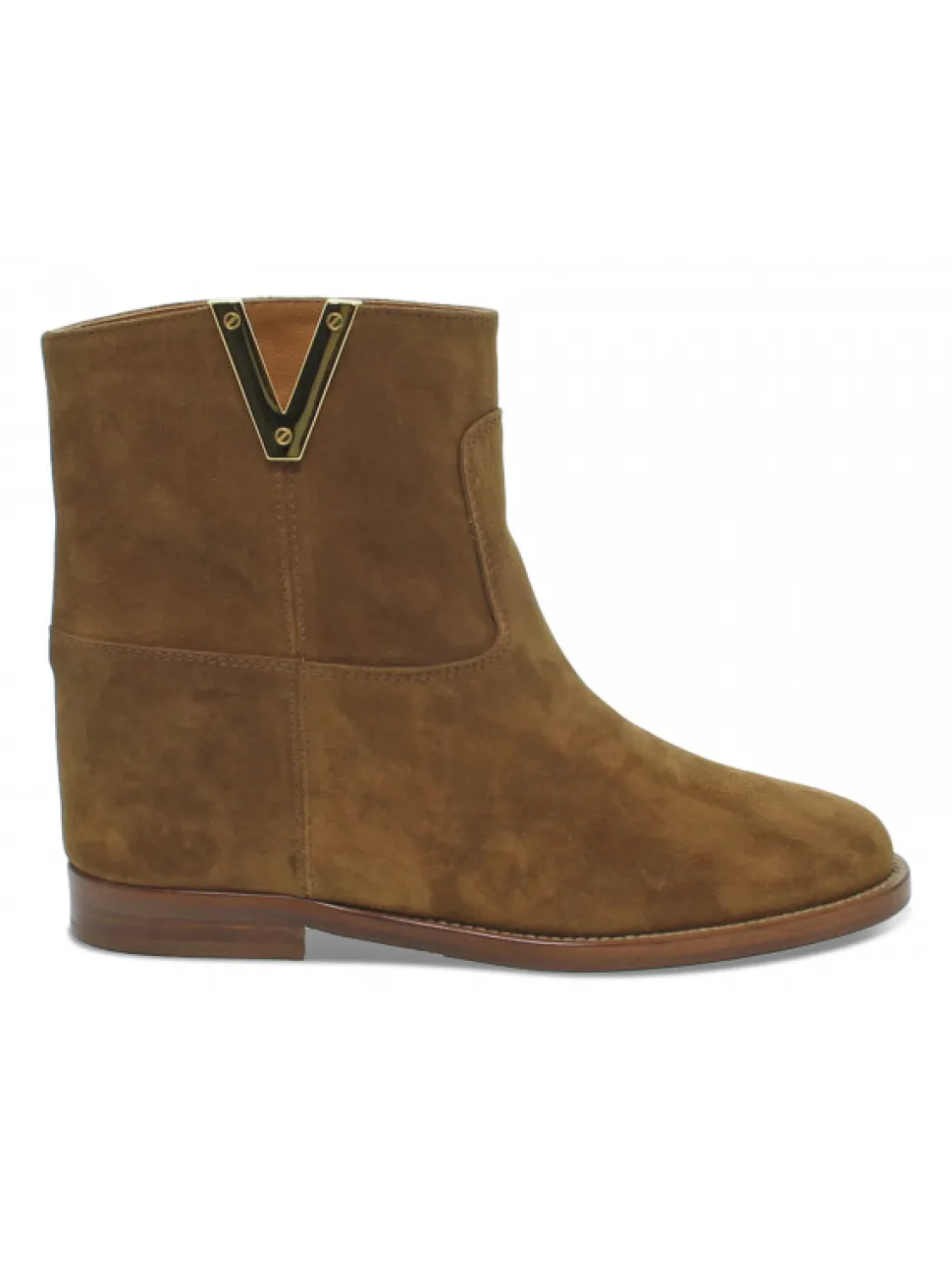 Via Roma 15 Ankle Boot Zeppa Interna Logo V Oro Laterale In Leather Suede Leather^Women Ankle Boots