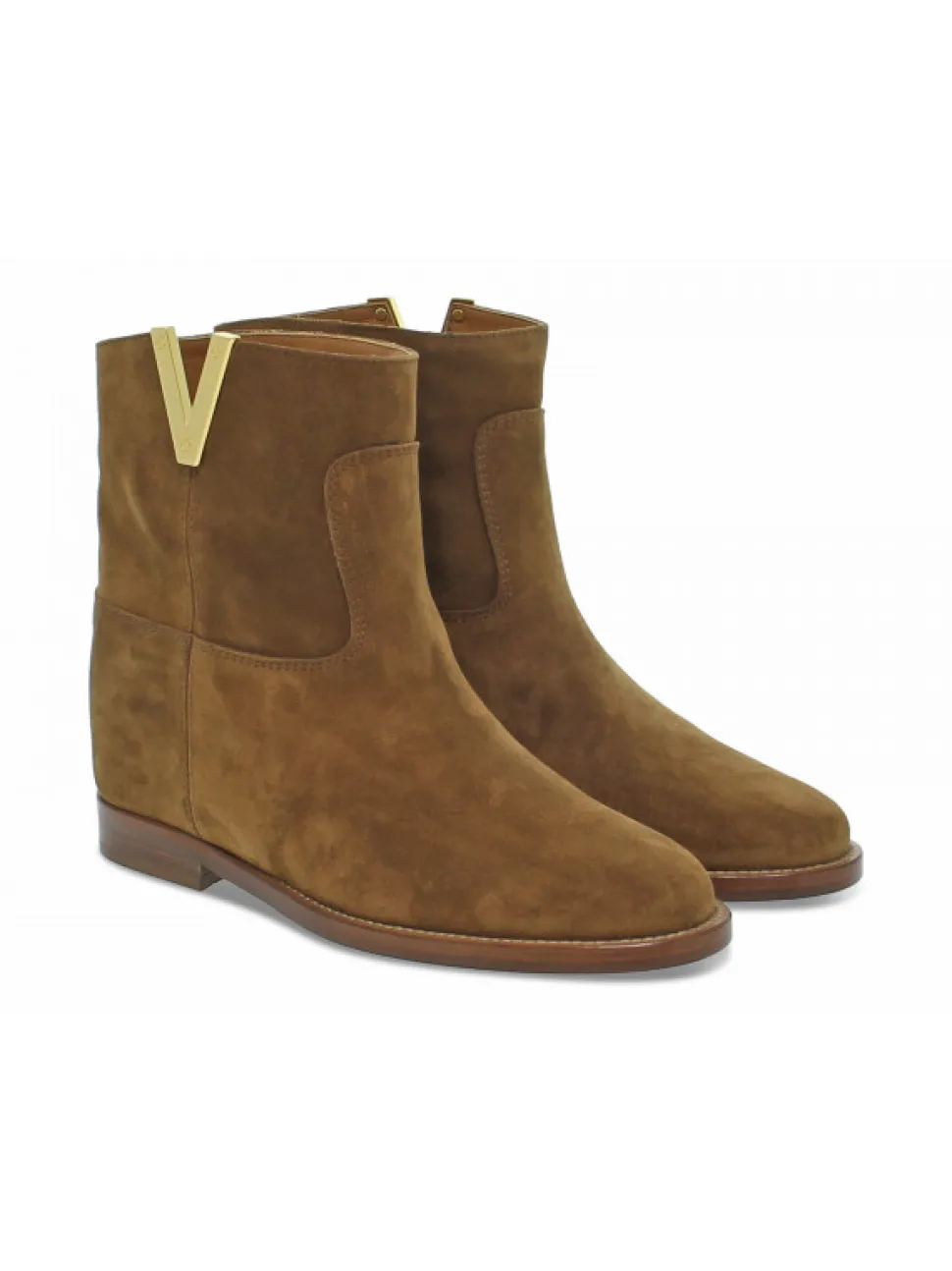 Via Roma 15 Ankle Boot Zeppa Interna Logo V Oro Laterale In Leather Suede Leather^Women Ankle Boots