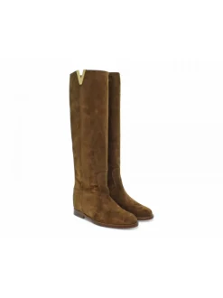 Via Roma 15 Boot Zeppa Interna Logo V Oro Laterale In Leather Suede Leather^Women Boots
