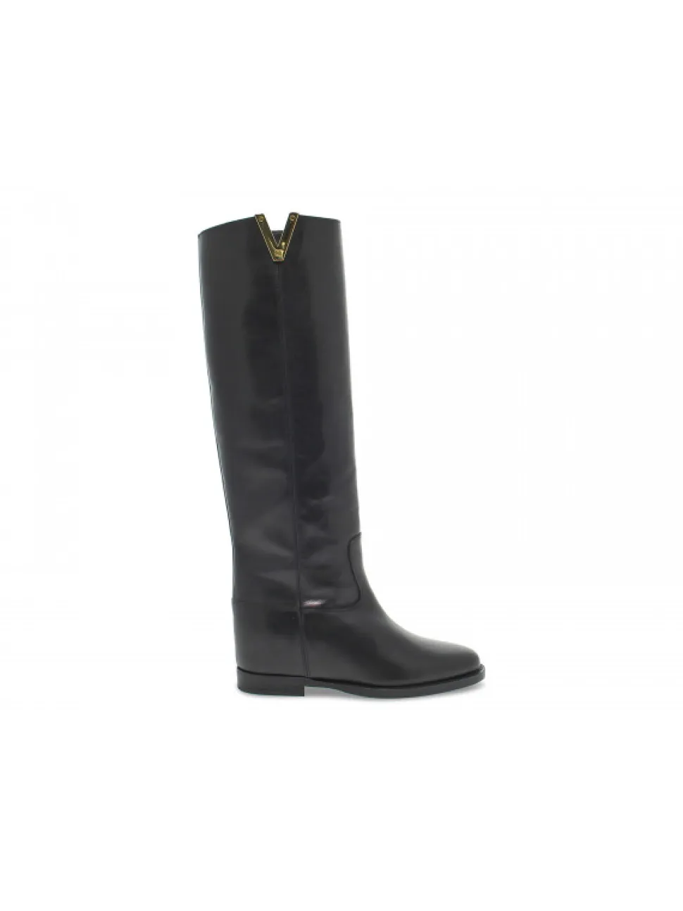 Via Roma 15 Boot Zeppa Interna Logo V Oro Laterale In Black Leather^Women Boots