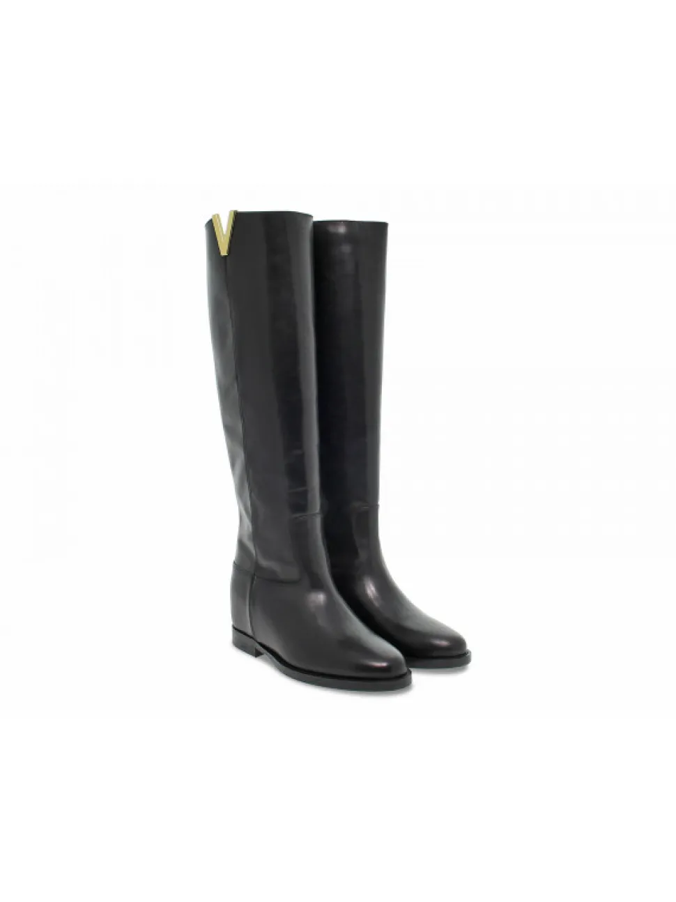 Via Roma 15 Boot Zeppa Interna Logo V Oro Laterale In Black Leather^Women Boots