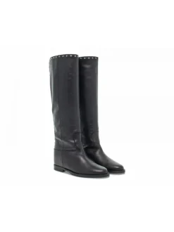 Via Roma 15 Boot Zeppa Interna Spacco Profilo Piramidi In Black Leather^Women Boots