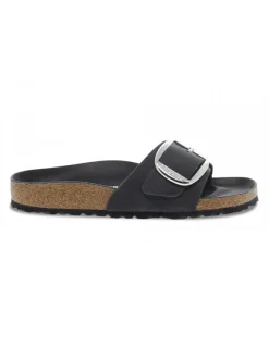 Birkenstock Flat Sandals Madrid Big Buckle In Black Leather^Women Flat Sandals