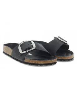 Birkenstock Flat Sandals Madrid Big Buckle In Black Leather^Women Flat Sandals