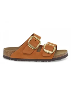 Birkenstock Flat Sandals Arizona Big Buckle In Orange Nubuck^Women Flat Sandals