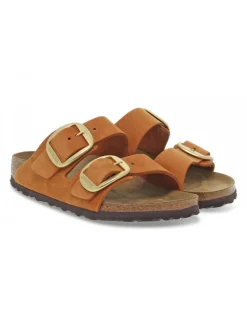 Birkenstock Flat Sandals Arizona Big Buckle In Orange Nubuck^Women Flat Sandals