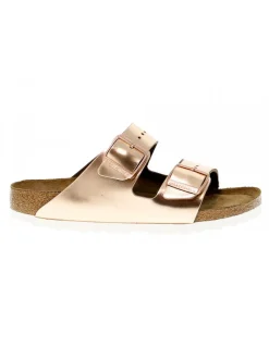 Birkenstock Flat Sandals Arizona Soft Footbed In Platinum Leather^Women Flat Sandals