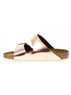 Birkenstock Flat Sandals Arizona Soft Footbed In Platinum Leather^Women Flat Sandals