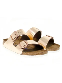 Birkenstock Flat Sandals Arizona Soft Footbed In Platinum Leather^Women Flat Sandals