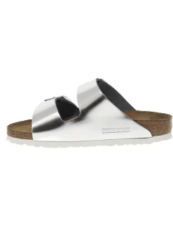 Birkenstock Flat Sandals Arizona In Silver Leather^Women Flat Sandals