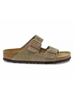 Birkenstock Flat Sandals Arizona Soft Footbed In Taupe Suede Leather^Women Flat Sandals