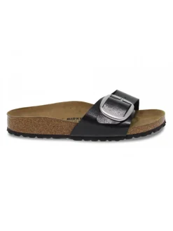 Birkenstock Flat Sandals Madrid Big Buckle In Black Birkoflor^Women Flat Sandals