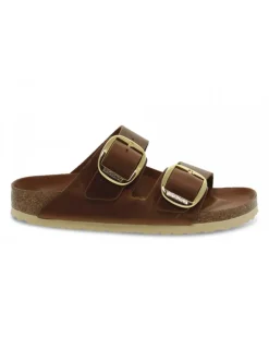 Birkenstock Flat Sandals Arizona Big Buckle In Leather Leather^Women Flat Sandals