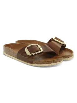 Birkenstock Flat Sandals Madrid Big Buckle In Leather Leather^Women Flat Sandals