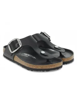 Birkenstock Flat Sandals Gizeh Big Buckle In Black Leather^Women Flat Sandals