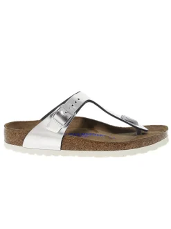 Birkenstock Flat Sandals Gizeh In Silver Leather^Women Flat Sandals