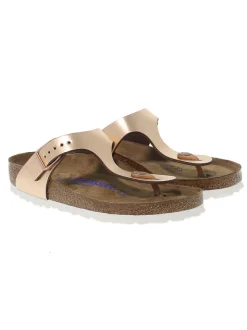 Birkenstock Flat Sandals Gizeh Soft Footbed In Platinum Leather^Women Flat Sandals