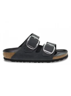Birkenstock Flat Sandals Arizona Big Buckle In Black Leather^Women Flat Sandals