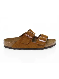 Birkenstock Flat Sandals Arizona Soft Footbed In Ocher Suede Leather^Women Flat Sandals