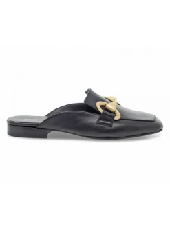 Poesie Veneziane Flat Sandals Sabot Flat Square In Black Leather^Women Flat Sandals