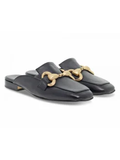 Poesie Veneziane Flat Sandals Sabot Flat Square In Black Leather^Women Flat Sandals