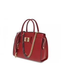 Cuoieria Fiorentina Handbag Bella Medium Tote Bag Con Accessorio Metallo In Ruby Saffiano^Women Handbags