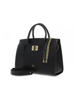 Cuoieria Fiorentina Handbag Bella Large Tote Bag Con Accessorio Metallo In Black Leather^Women Handbags
