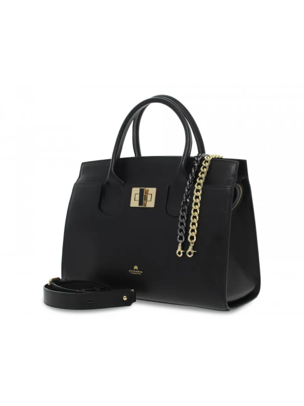 Cuoieria Fiorentina Handbag Bella Large Tote Bag Con Accessorio Metallo In Black Leather^Women Handbags