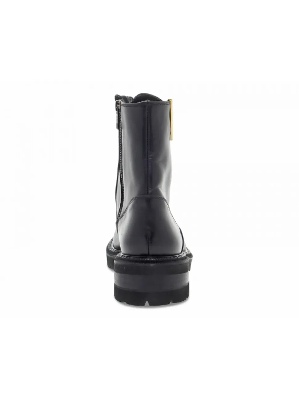 Via Roma 15 Low Boot Zeppa Interna Anfibio Pattone Borchie Logo V Oro In Black Leather^Women Low Boots