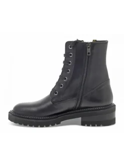 Via Roma 15 Low Boot Zeppa Interna Anfibio Pattone Borchie Logo V Oro In Black Leather^Women Low Boots