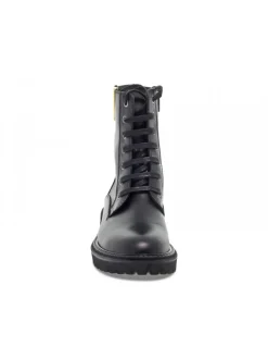 Via Roma 15 Low Boot Zeppa Interna Anfibio Pattone Borchie Logo V Oro In Black Leather^Women Low Boots