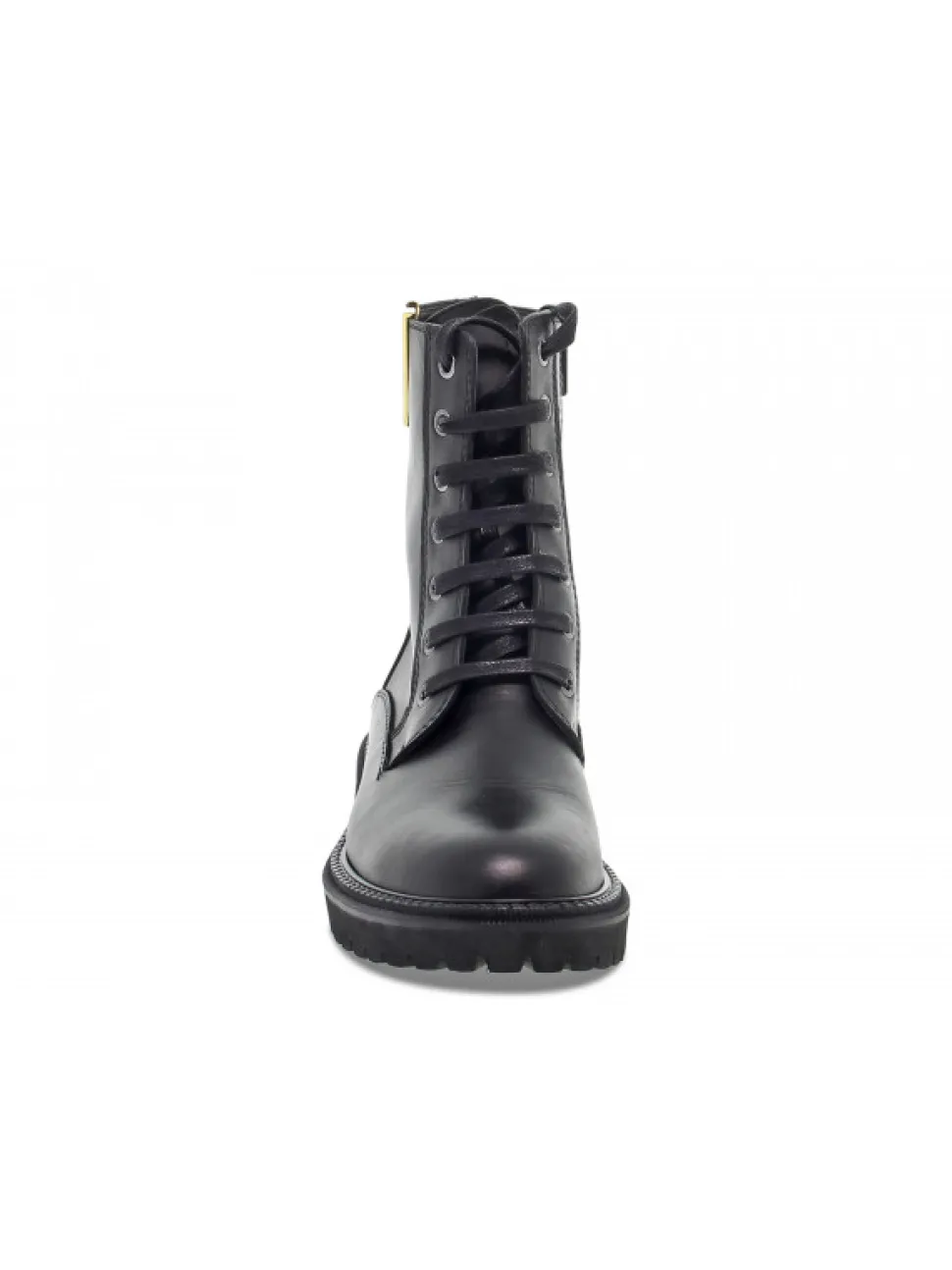 Via Roma 15 Low Boot Zeppa Interna Anfibio Pattone Borchie Logo V Oro In Black Leather^Women Low Boots