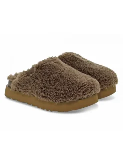UGG Australia Sandal Fuzz Sugar Slide Hickory In Brown Suede Leather^Women Sandals