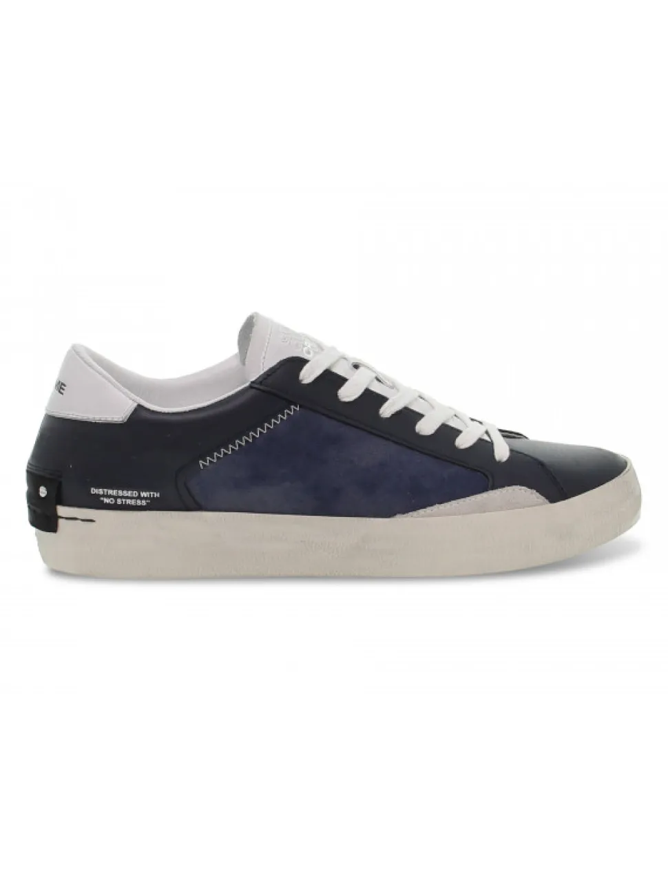 Crime London Sneakers Low Top Distressed In Dark Blue Leather^Men Sneakers