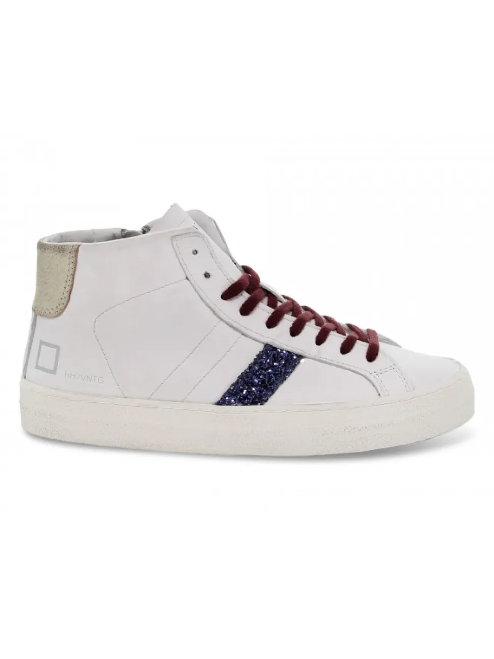 D.A.T.E. Sneakers Hill High Vintage Calf White-Blu In White Leather^Women Sneakers