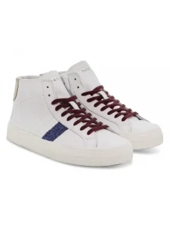 D.A.T.E. Sneakers Hill High Vintage Calf White-Blu In White Leather^Women Sneakers