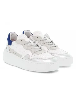 D.A.T.E. Sneakers Step Pop Laminated Silver In White Leather^Women Sneakers