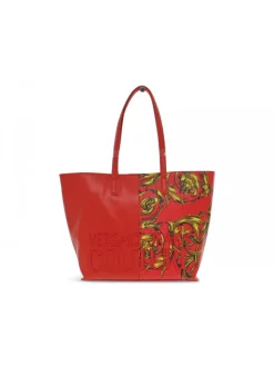 Versace Jeans Couture Tote Bag Jeans Couture Range 4 Rock Cut Sketch 6 Bags Stripes Patchwork In Red Faux Leather^Women Tote Bags