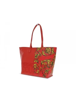 Versace Jeans Couture Tote Bag Jeans Couture Range 4 Rock Cut Sketch 6 Bags Stripes Patchwork In Red Faux Leather^Women Tote Bags